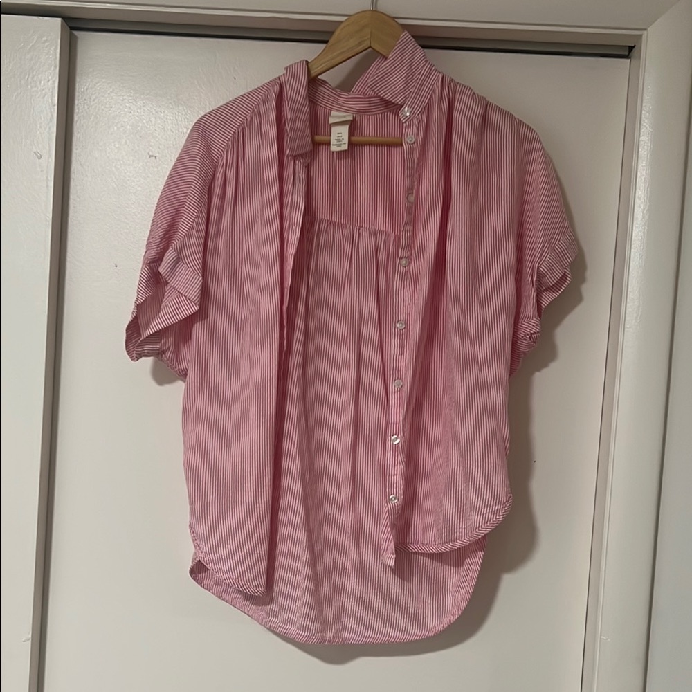 Pink Striped Button-Up Blouse